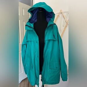 Vintage Columbia Teal Rain Jacket Visor Hood Windbreaker Women’s M